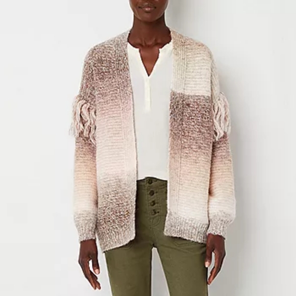 NWT Frye & Co Open Front Chunky Knit Pink & Brown Wool Blend Cardigan Size XL - Picture 1 of 13